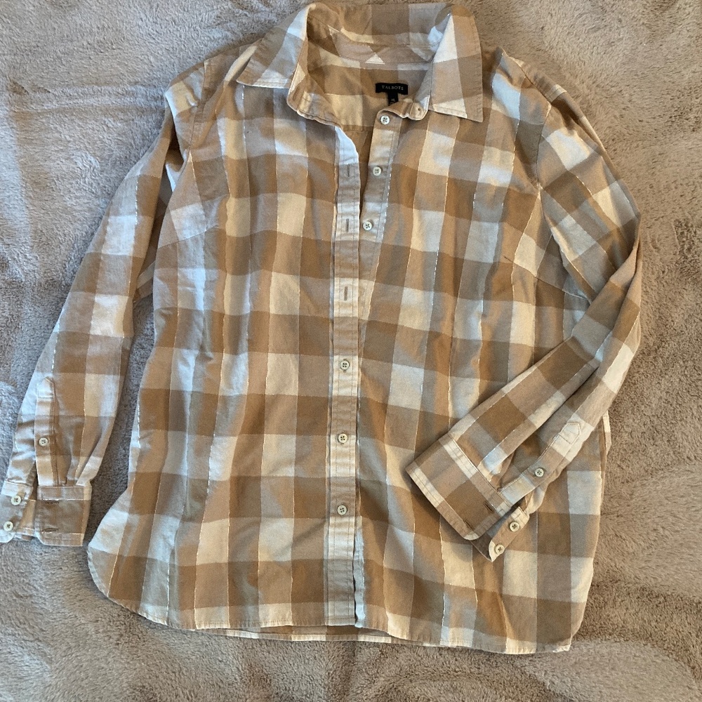 Tan Plaid Long Sleeve Button-Up